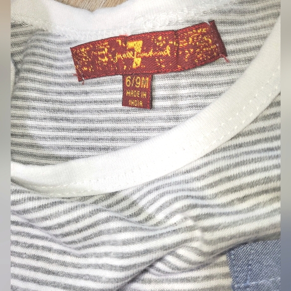 7 for All Mankind baby long sleeve pocket tee gray striped onesie Size 6/9M - Picture 3 of 9